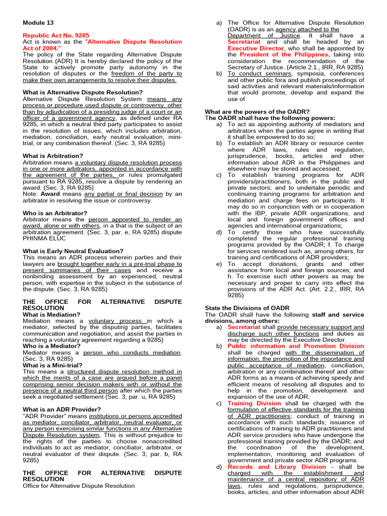 Overview of the ADR Act of 2004 | PDF | Alternative Dispute Resolution ...
