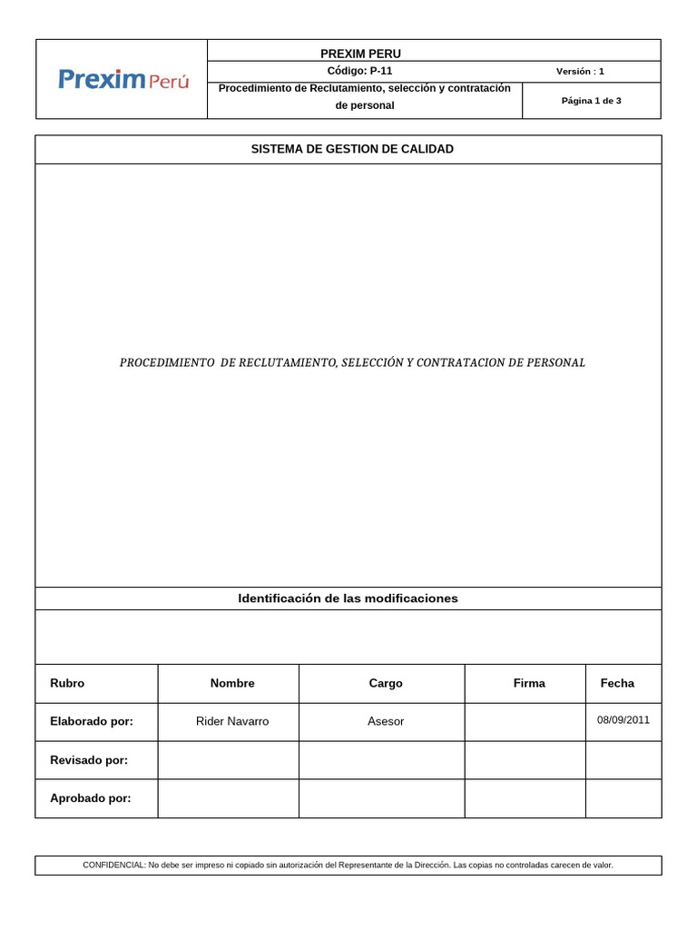 Procedimiento de Contratación en PREXIM | PDF | Reclutamiento