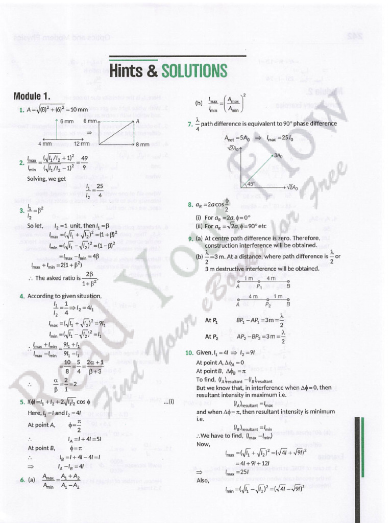 Interference and Diffraction Solutions | PDF | Diffraction | Wavelength