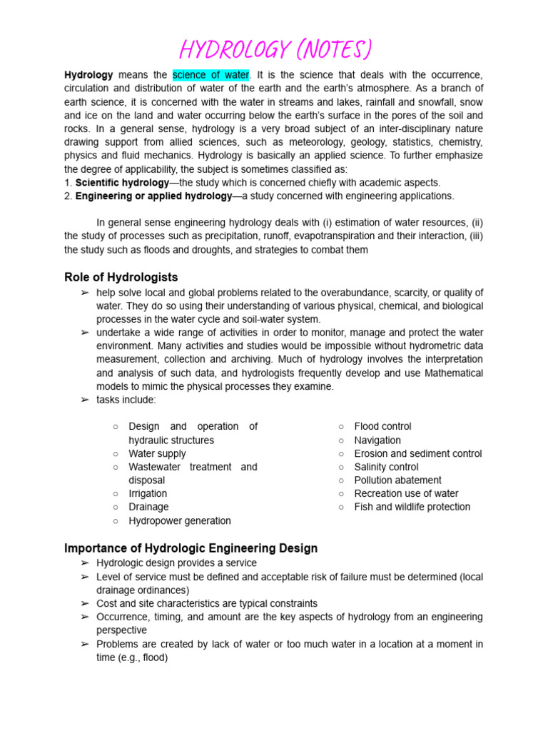 HYDROLOGY - Google Docs Part 1 | PDF | Meteorology | Earth Sciences
