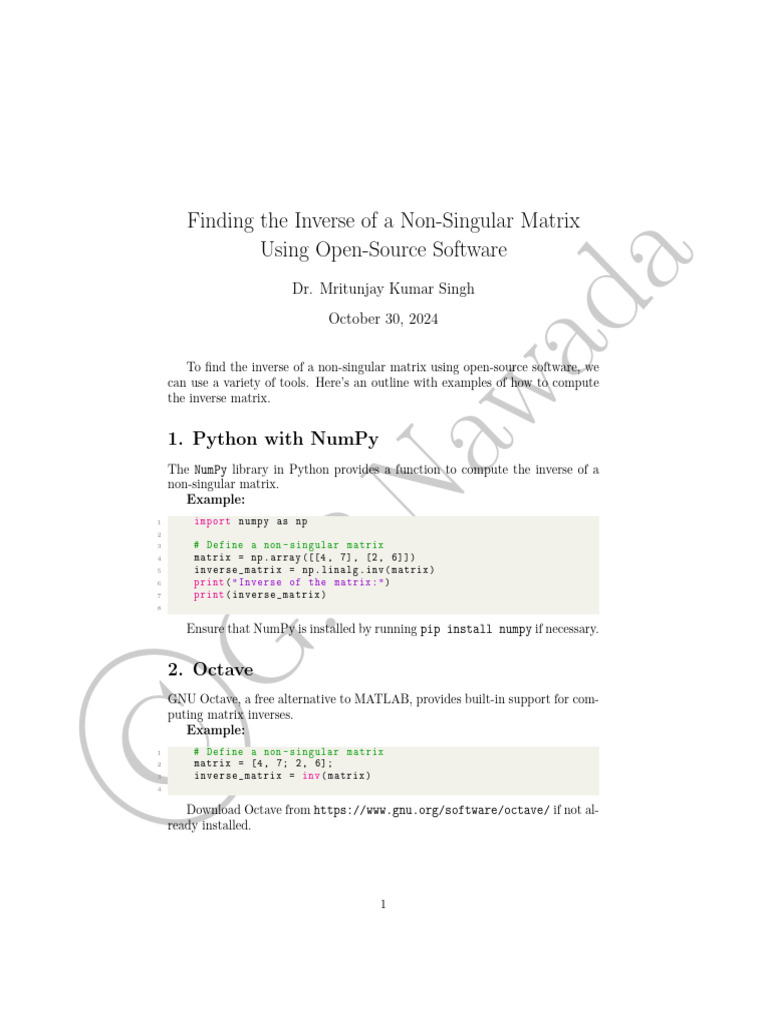 Inverse of a Matrix Using OPS | PDF | Matrix (Mathematics ...