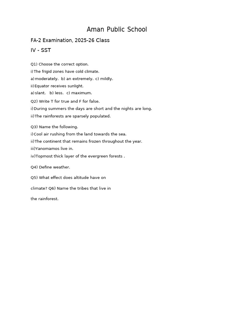 Class IV SST Question Paper - PDF 20250817 222312 0000 | PDF