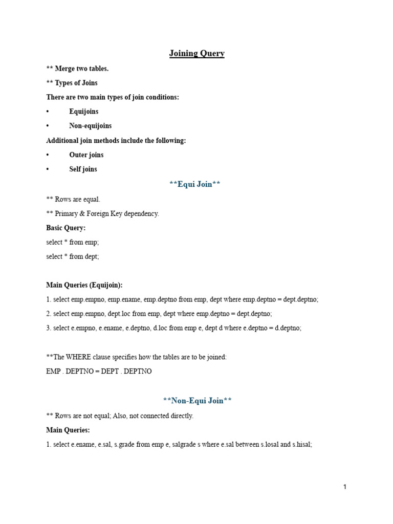 SQL Join Types and Examples | PDF