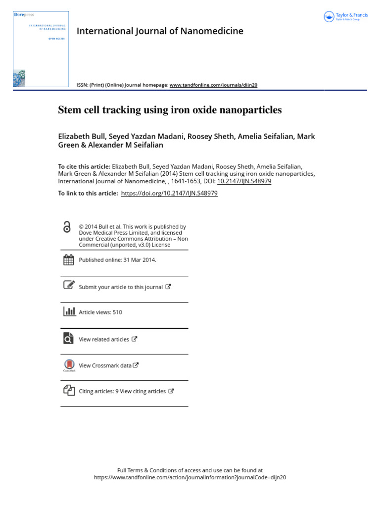 Stem Cell Tracking Using Iron Oxide Nanoparticles | PDF | Medical ...
