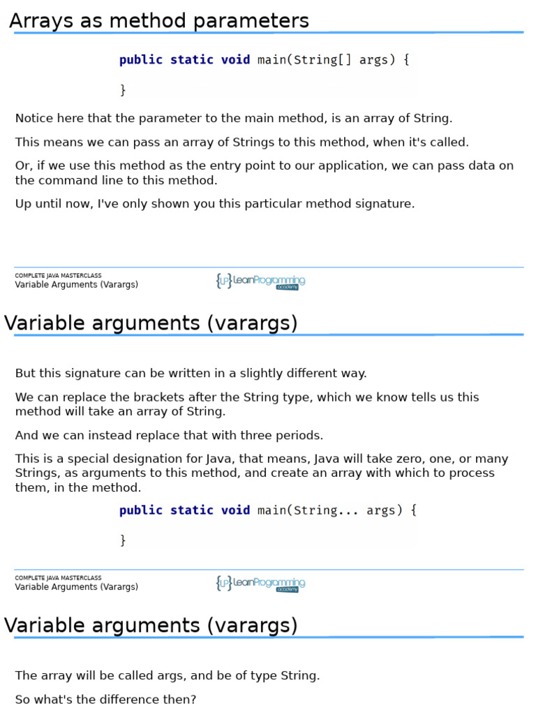 Slides Arrays Variable Arguments (Varargs) | PDF