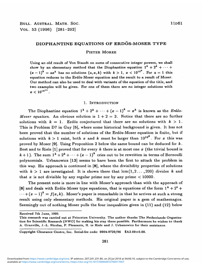 Diophantine Equations: Erdos-Moser Type | PDF | Theorem | Mathematical ...