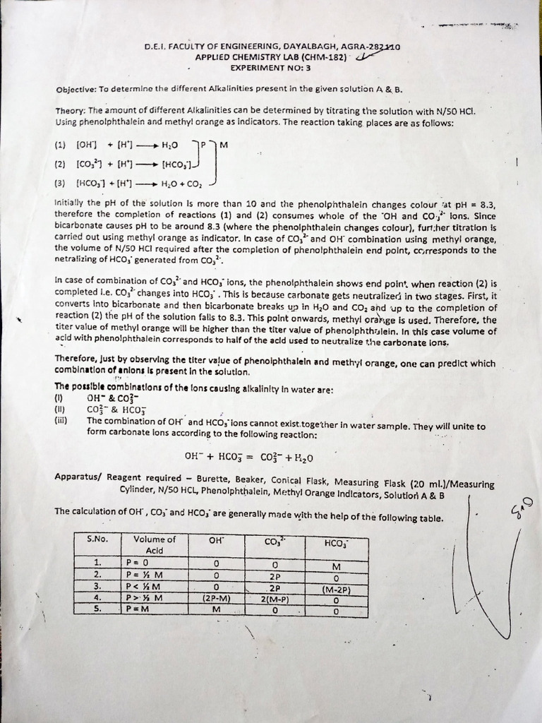 Measuring Alkalinity in Solutions A & B | PDF | Alkalinity | Bicarbonate