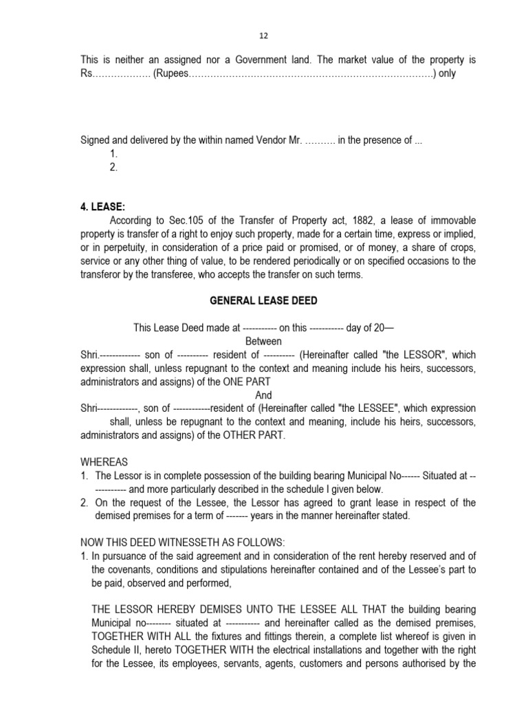 General Lease Deed Template | PDF | Lease | Real Property Law