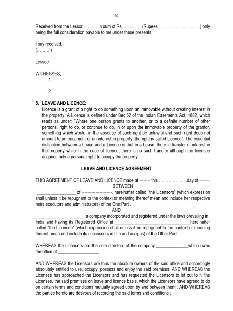 Leave and Licence Agreement Template | PDF | License | Lease