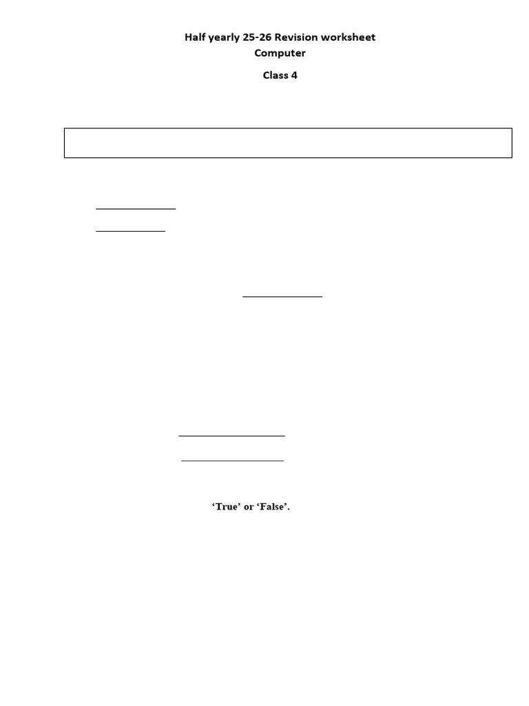Class 4 Computer Revision Worksheet | PDF