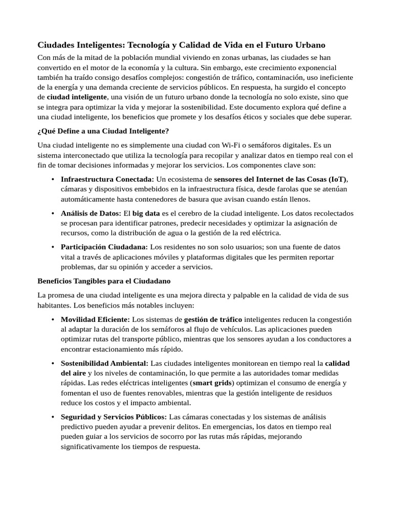 Ciudades Inteligentes: Futuro y Desafíos | PDF | Internet de las Cosas