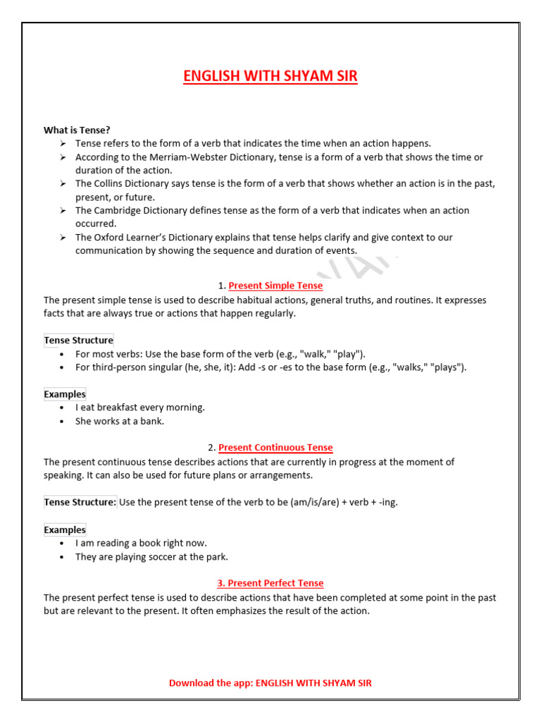 Understanding Tense Structures | PDF | Grammatical Tense | Perfect ...
