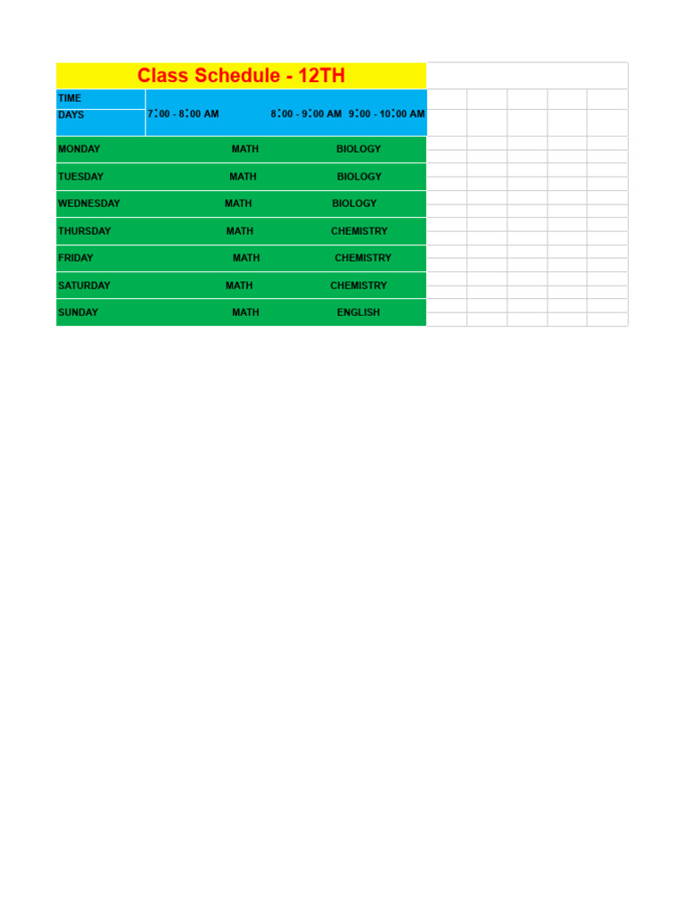 12th Grade Class Schedule | PDF