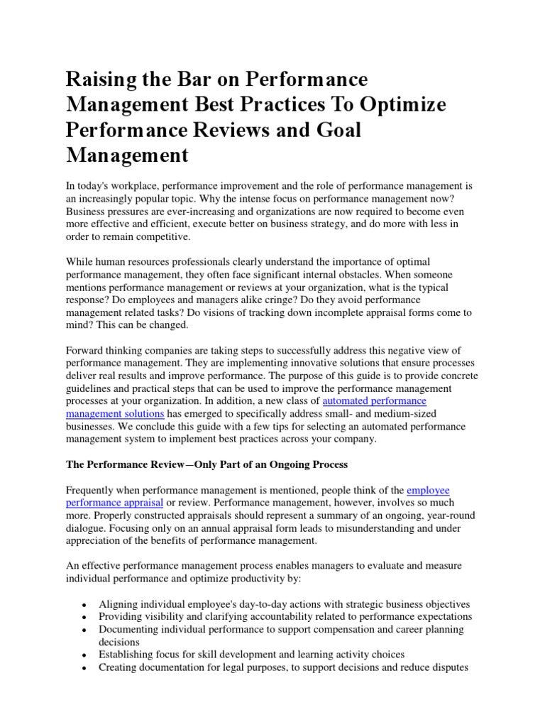Raising The Bar On Performance Management Best Practices To Optimize ...