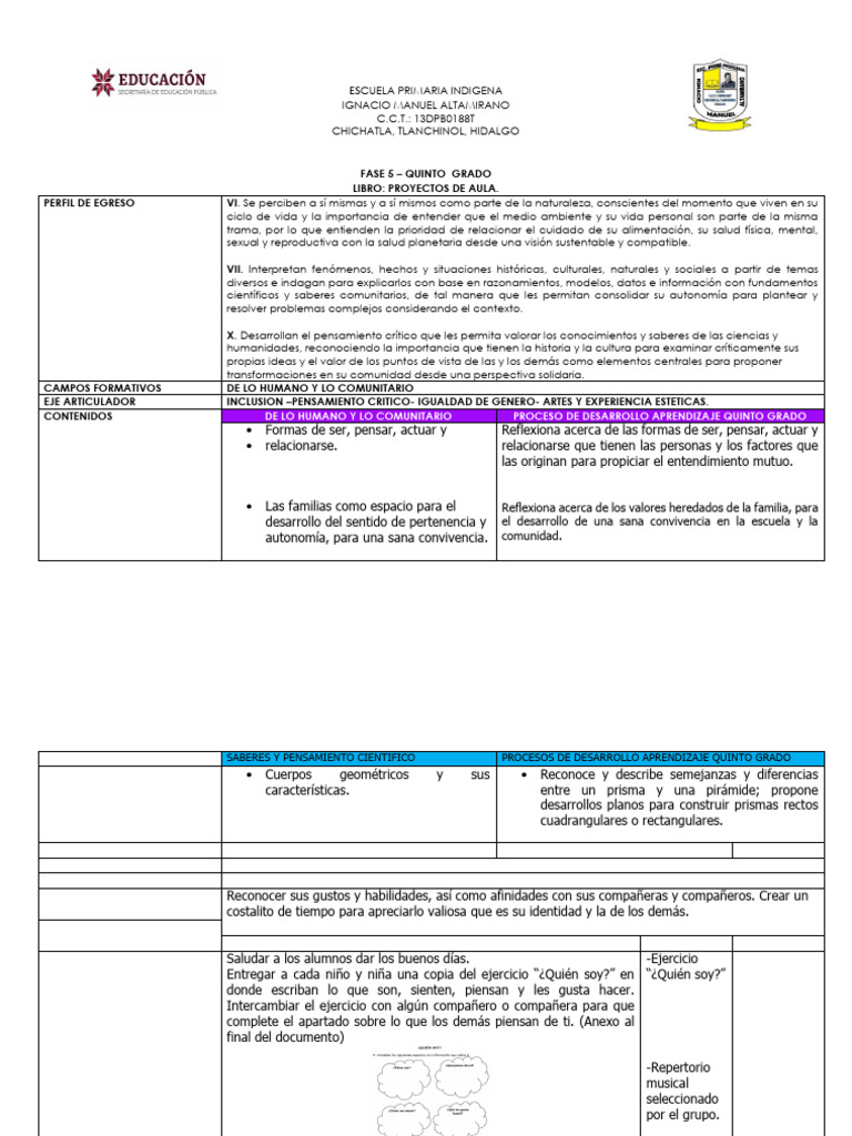 Proyectos de Aula para Quinto Grado | PDF | Pensamiento | Educación en ...