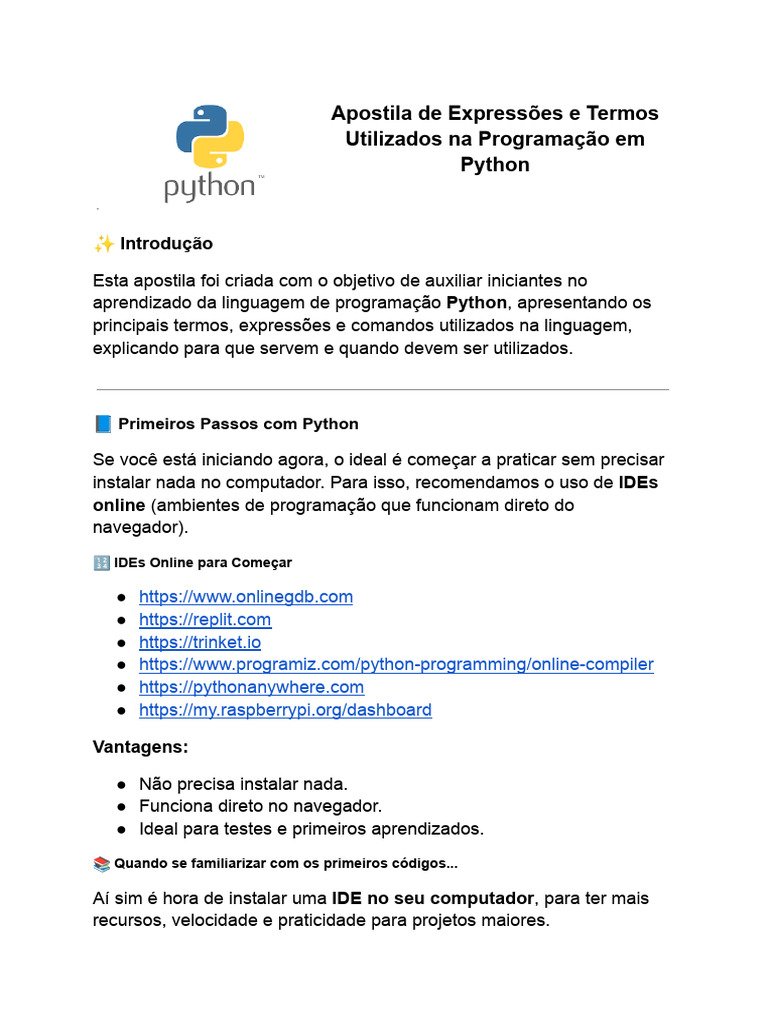 Apostila de Expressões e Termos Utilizados Na Programação Em Python ...