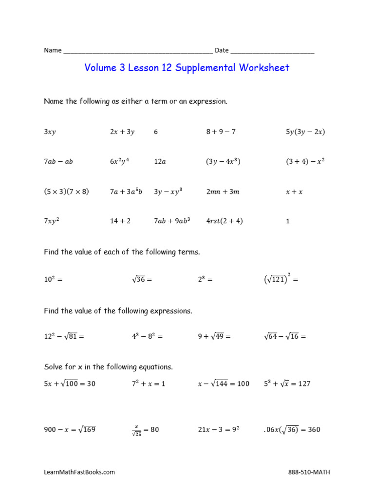 Math Worksheets: Terms, Expressions, and Operations | PDF | Algebra ...