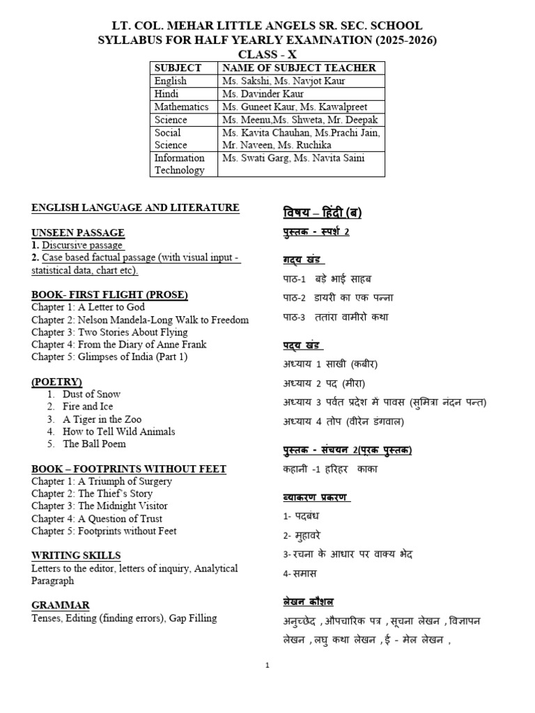 Half Yearly Exam Syllabus 2025-26 | PDF | Equations