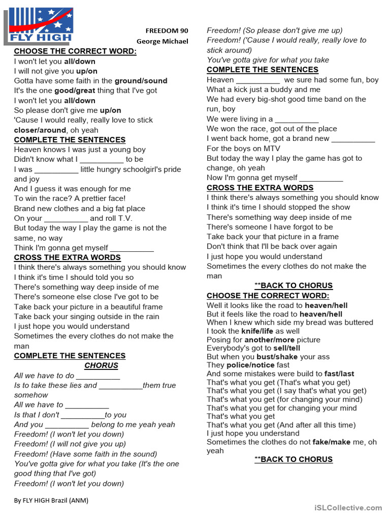 Freedom! '90 Lyrics and Activities | PDF