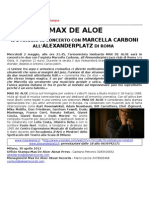 Mercoledì 2 Maggio MAX DE ALOE e MARCELLA CARBONE in Concerto All'alexanderplatz Jazz Club Di Roma