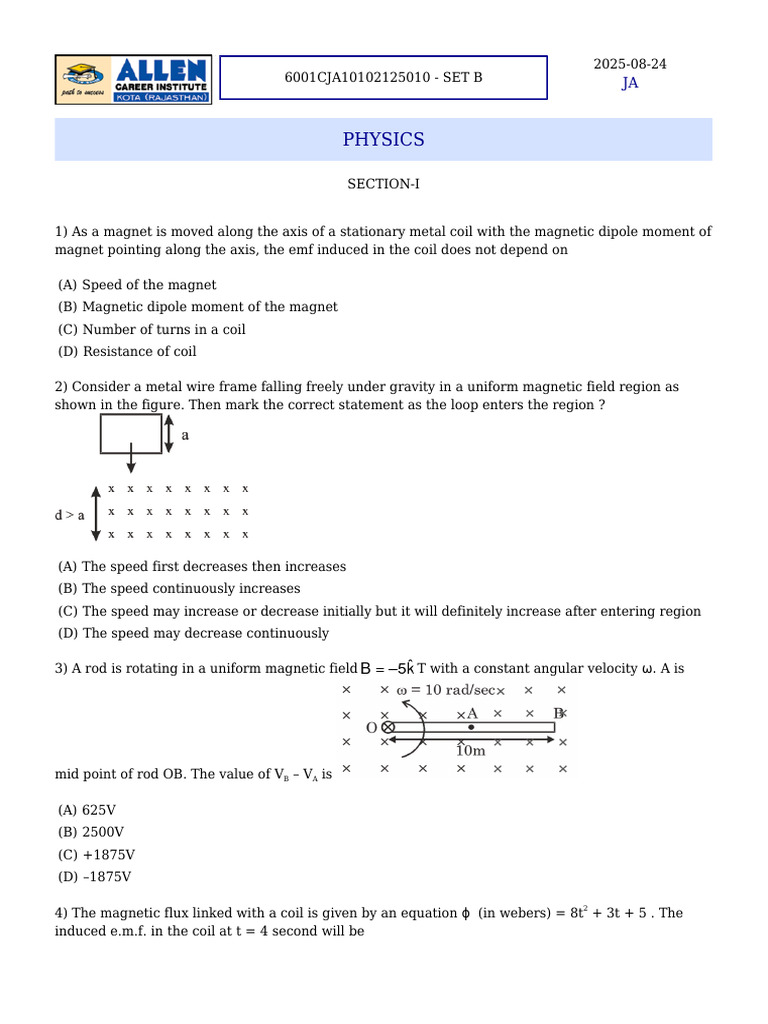 Magnetic Induction and Flux Calculations | PDF | Electromagnetic ...