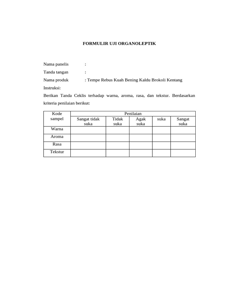 Formulir Uji Organoleptik Nadia | PDF