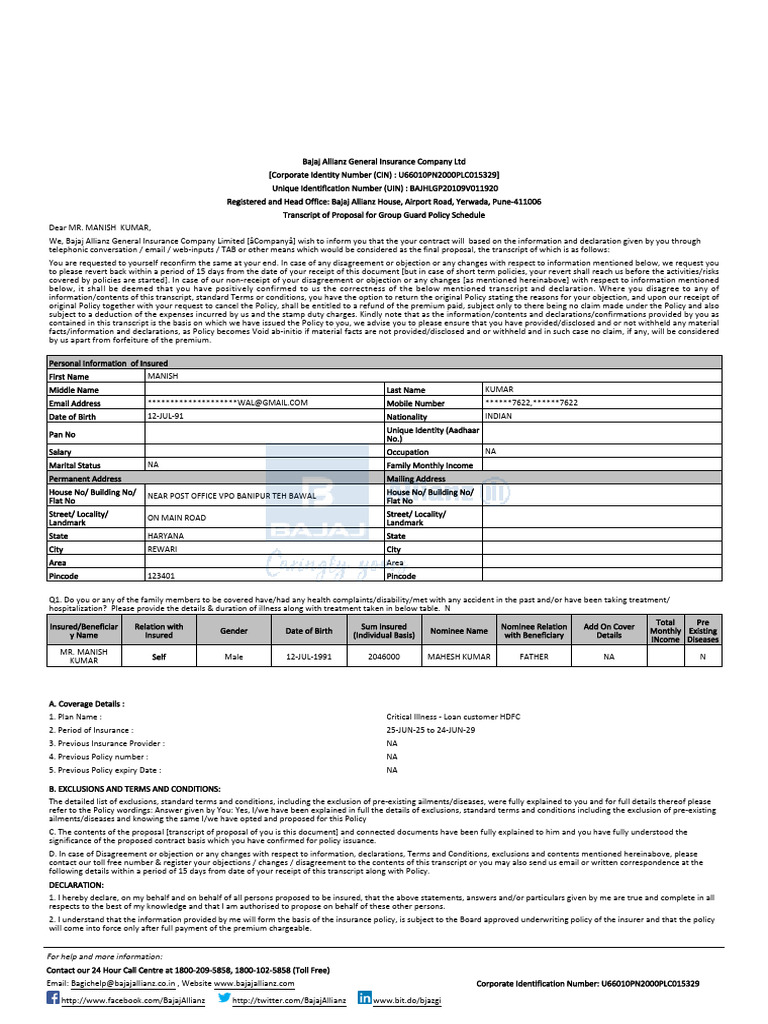 Bjaz GC Policy Schedule | PDF | Insurance | Underwriting