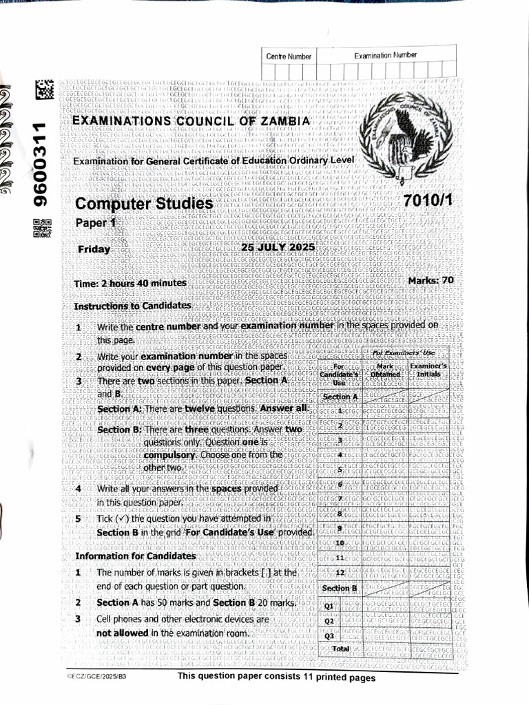 G12 Computer Studies Gce 2025 | PDF