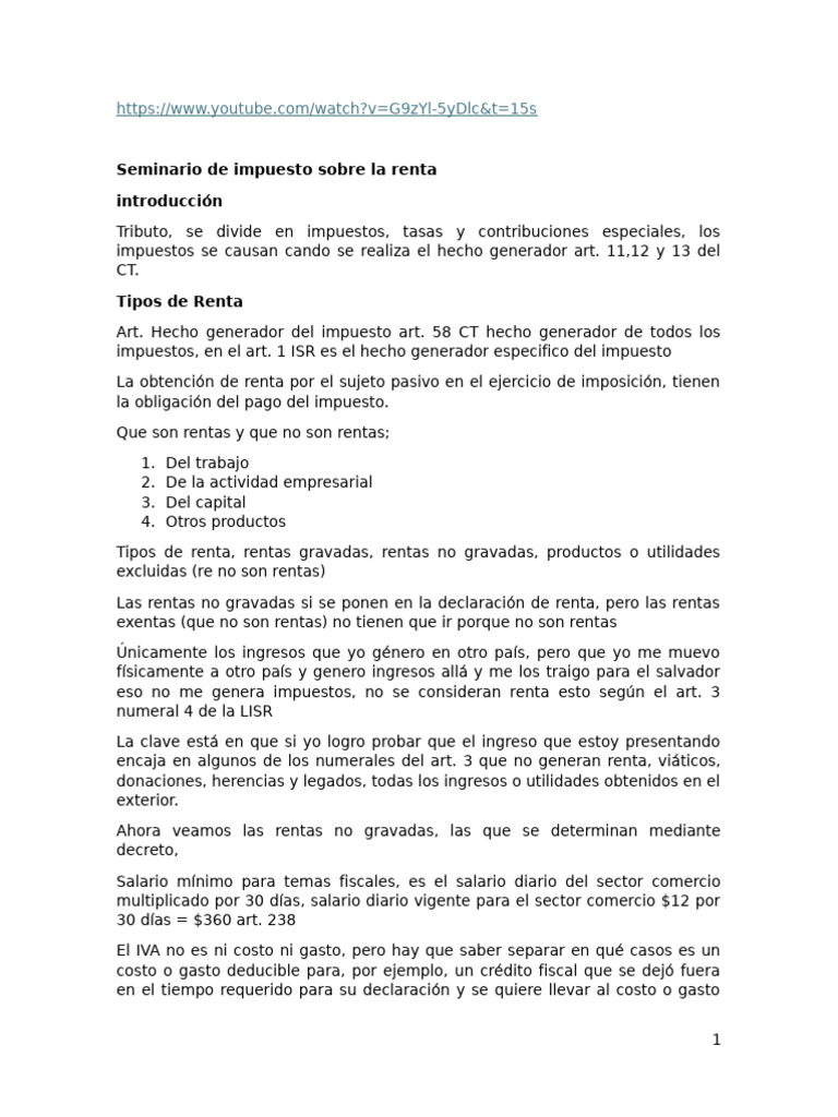 Seminario sobre Impuesto sobre la Renta | PDF | Impuesto al valor ...
