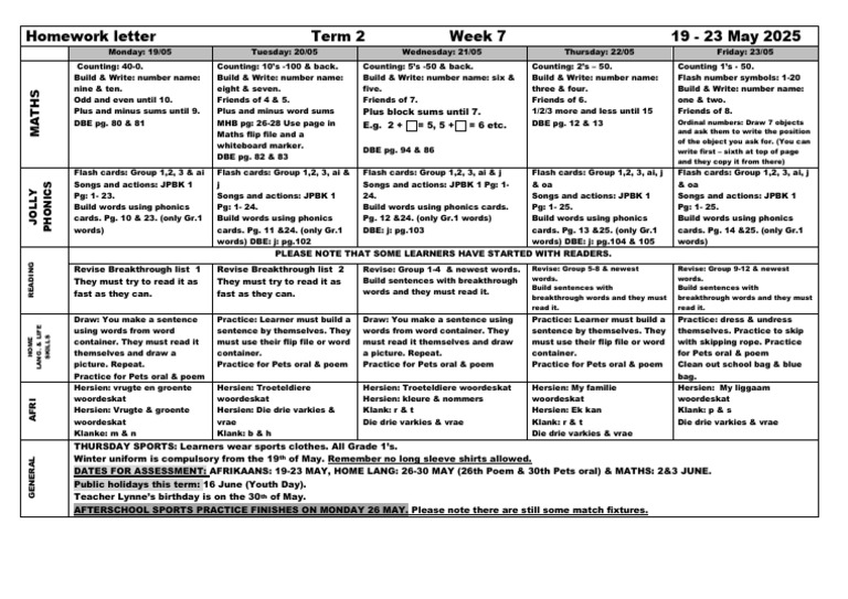 Grade 1 Homework Overview: Week 7 | PDF | Written Communication | Writing