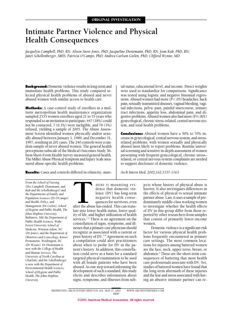 Intimate Partner Violence and Physical Health Consequences | PDF ...