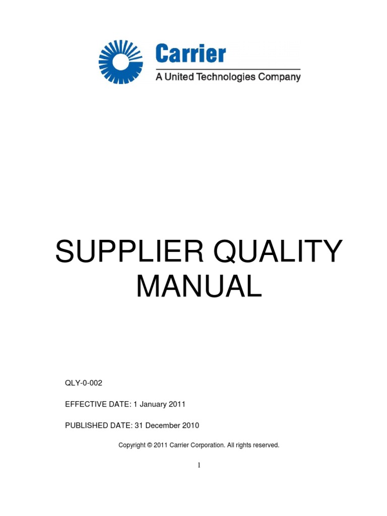 Supplier Quality Manual | Reliability Engineering | Specification