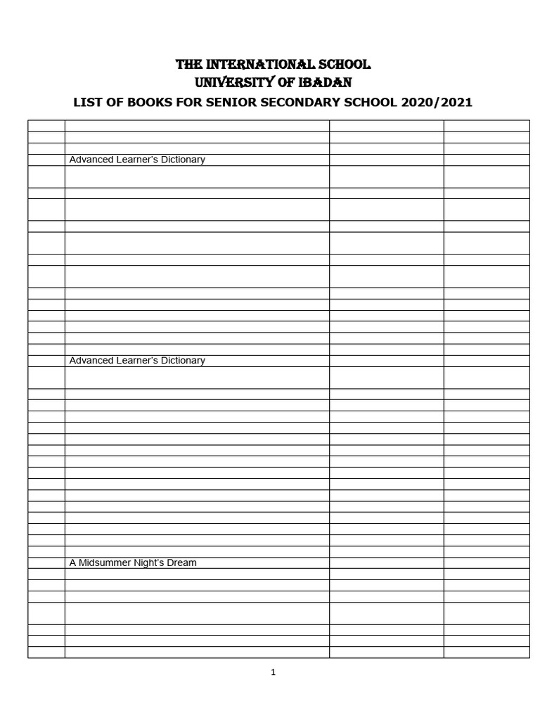Senior Secondary School Book List 2020/2021 | PDF