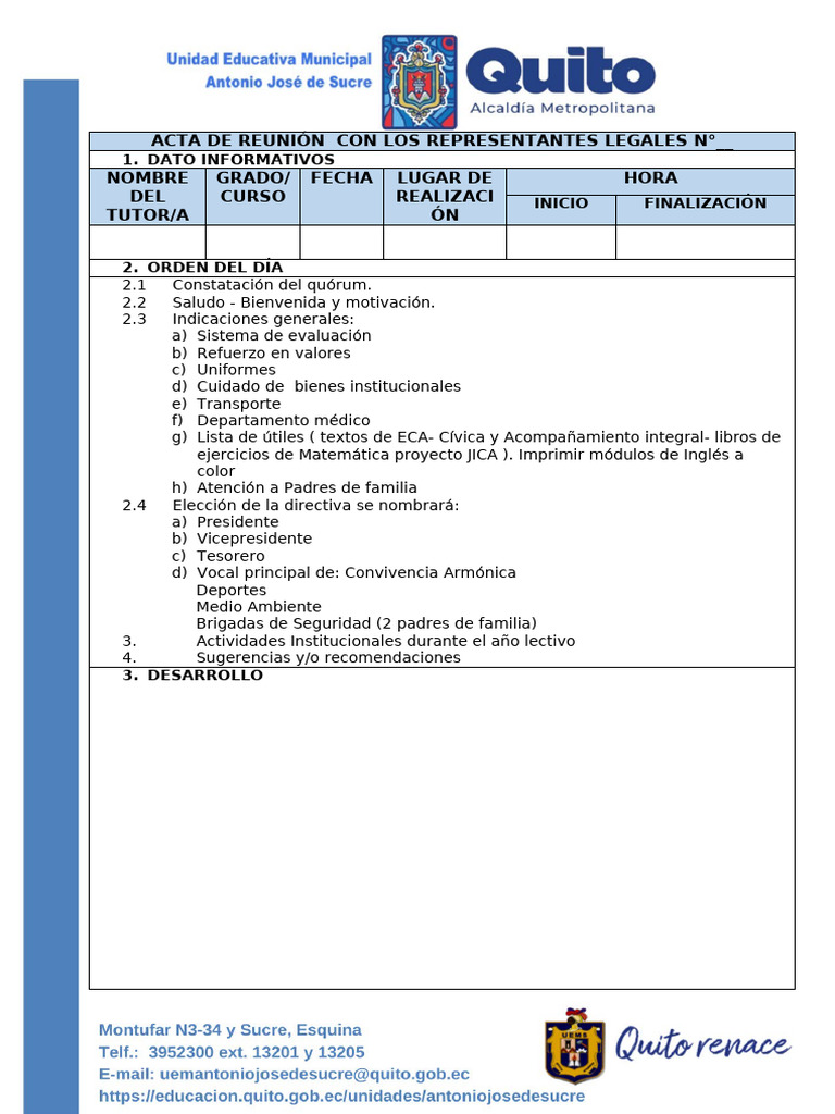 Acta de Reunión Con Los Representantes Legales 1 | PDF