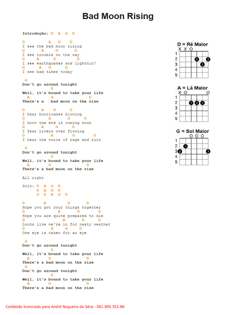 Bad Moon Rising Chords & Lyrics | PDF