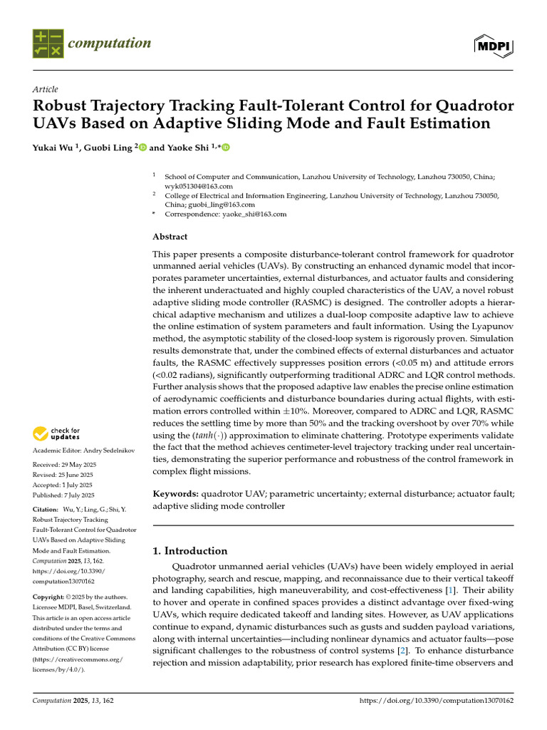 Robust Trajectory Tracking Fault-Tolerant Control | PDF | Unmanned ...