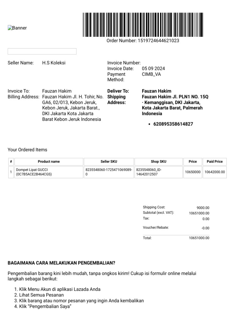 Invoice Pembelian Dompet GUCCI 2024 | PDF