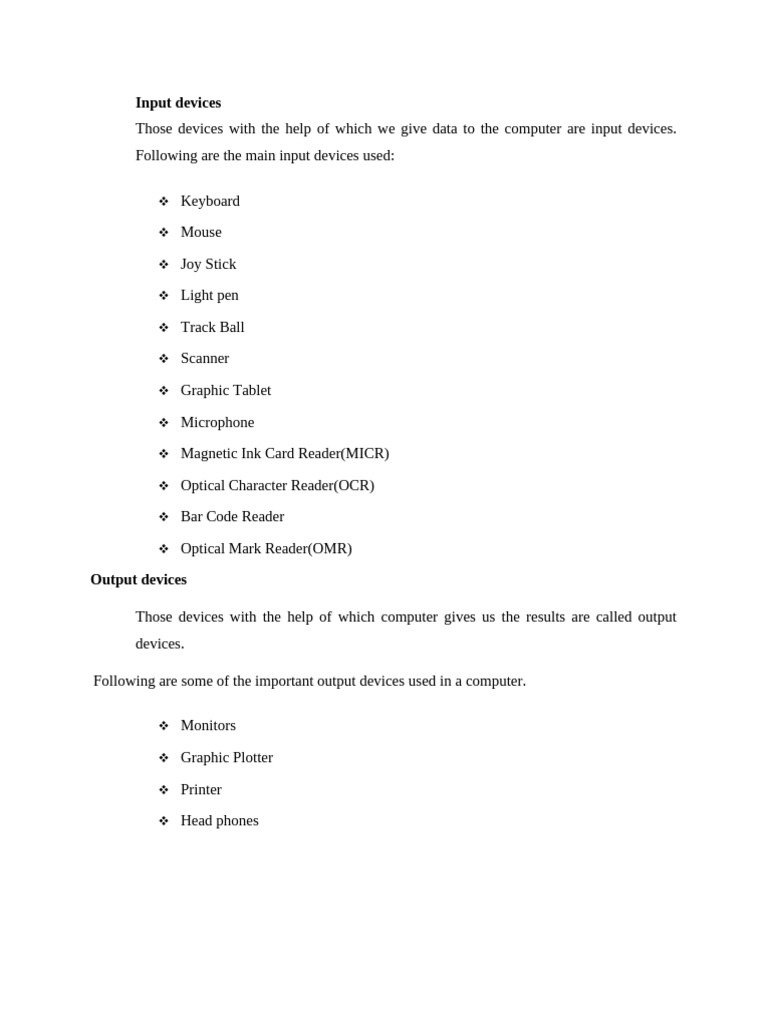 Input and Output Devices Explained | PDF