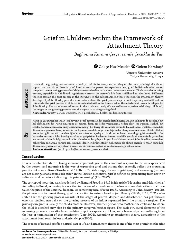 23 Grief in Children Within The Framework of Attachment Theory | PDF ...