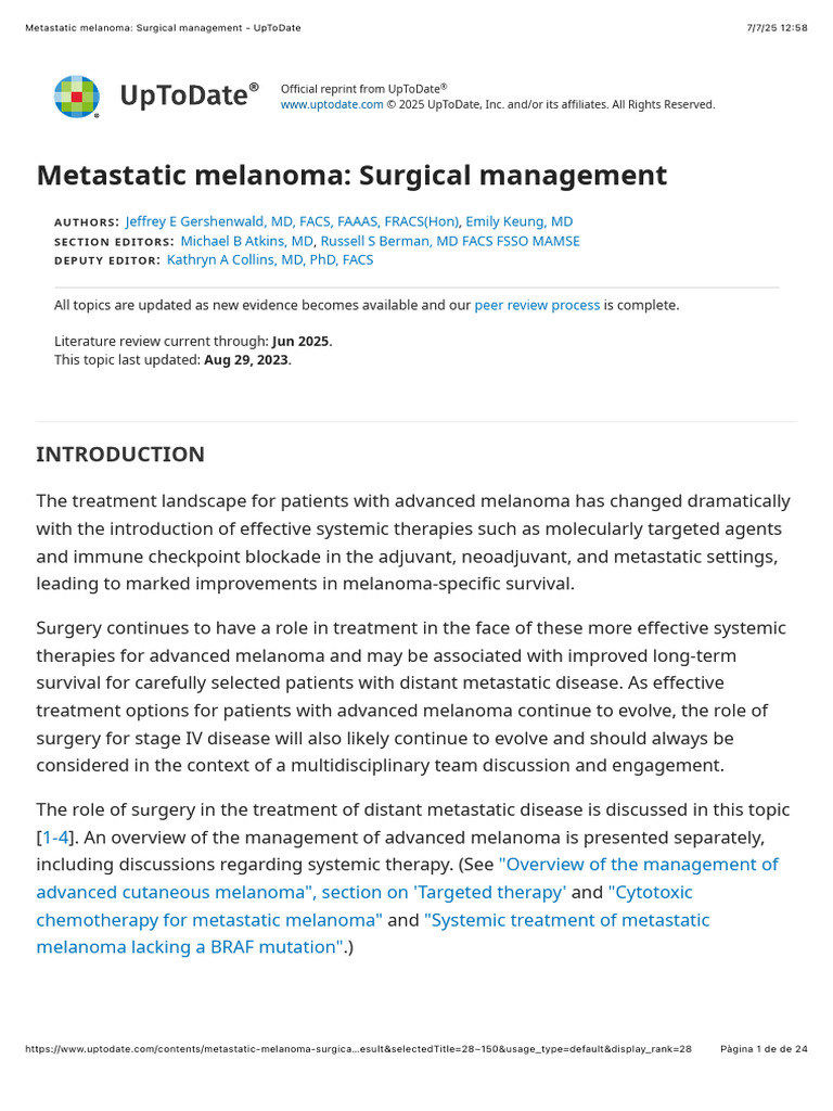 Metastatic Melanoma: Surgical Management - UpToDate | PDF | Melanoma ...