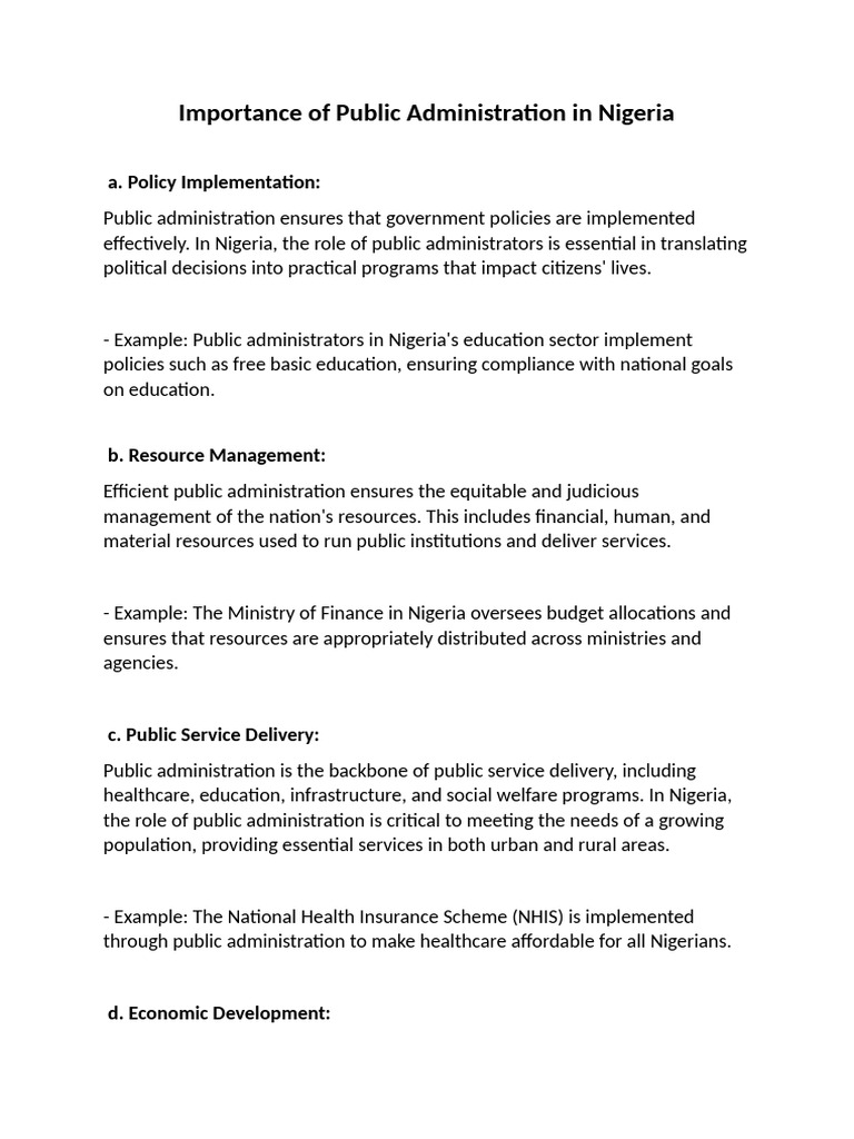 Role of Public Administration in Nigeria | PDF | Governance ...