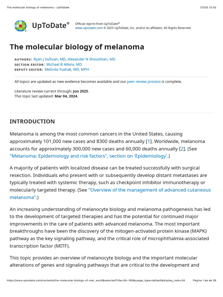The Molecular Biology of Melanoma - UpToDate | PDF | Melanoma | Kinase
