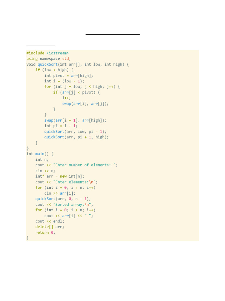 C++ Quick Sort Program Example | PDF