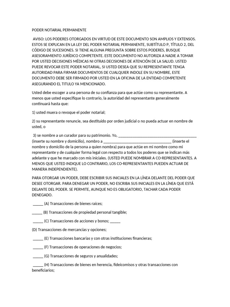 Poder Notarial Permanente: Guía y Requisitos | PDF | Medicare (Estados ...