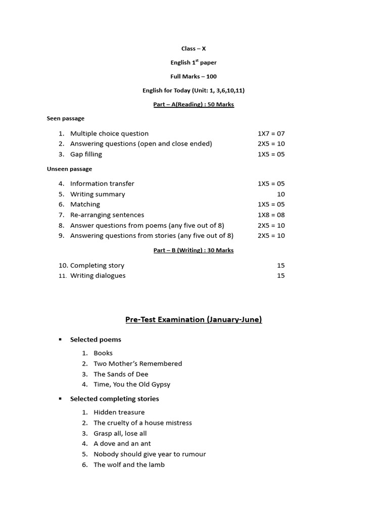 Pre-Test Exam Syllabus 2025: Class X English | PDF | Chess Theory | Chess