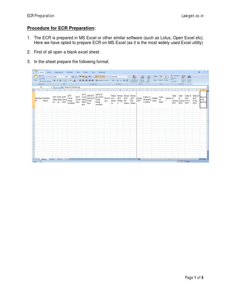 EPF ECR Preparation Guide in Excel | PDF | Comma Separated Values ...