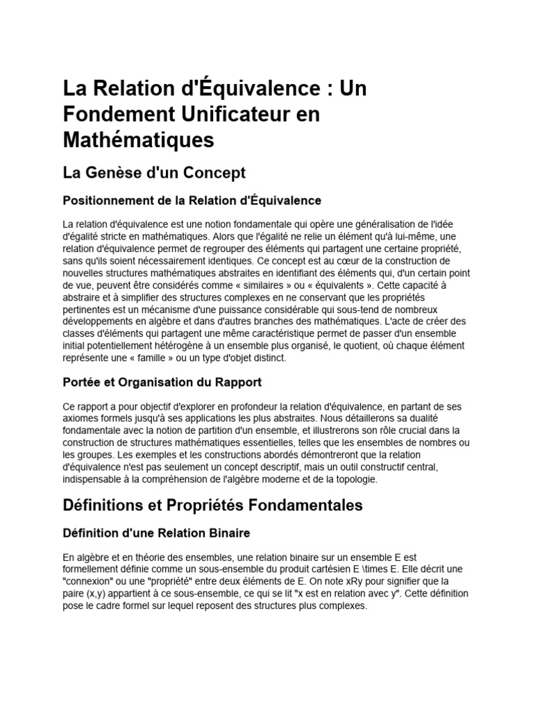 La Relation d'Équivalence en Mathématiques | PDF | Mathématiques ...