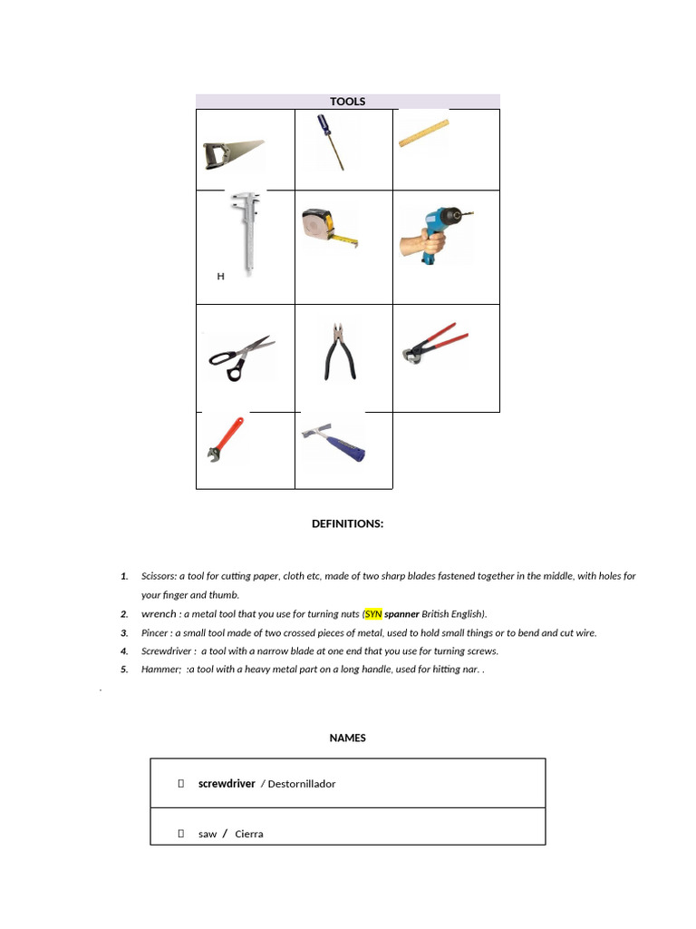 Essential Tool Definitions and Names | PDF