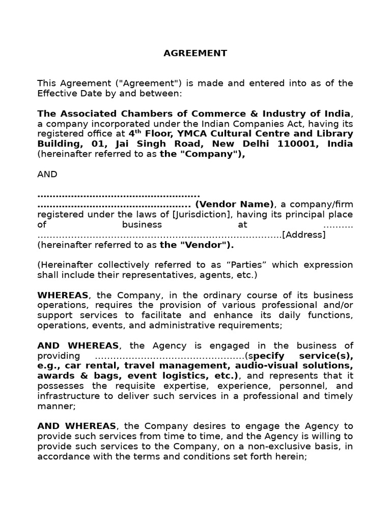 Vendor Service Agreement Template | PDF | Bribery | Labour Law