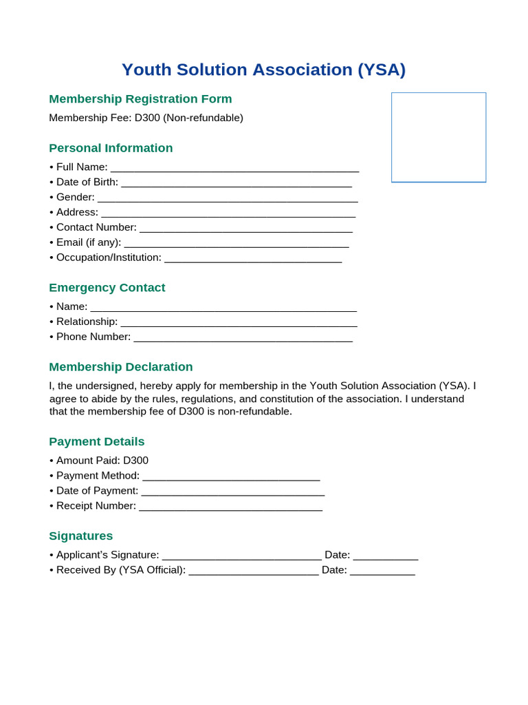 Youth Solution Association Form | PDF